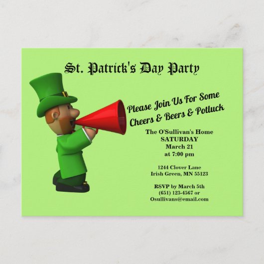 St Patrick's Day Party Potluck Ankündigung Postkarte (Vorderseite)