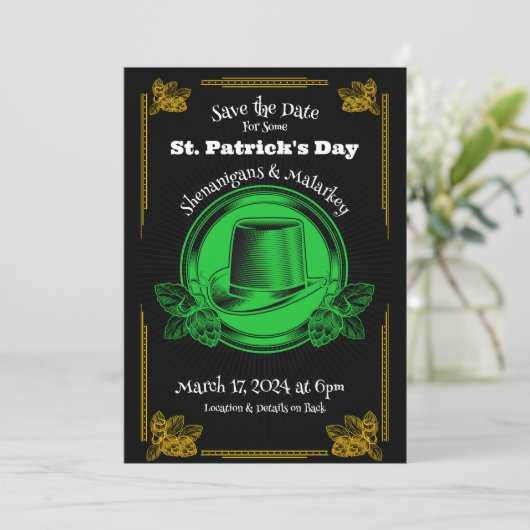 St. Patrick's Day Party Save the Date Einladung (Stehend Vorderseite)