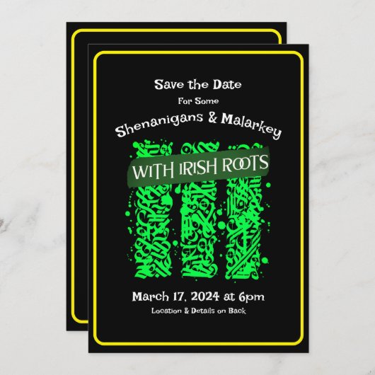 St. Patrick's Day Party Save the Date Irish Roots Einladung (Vorne/Hinten)