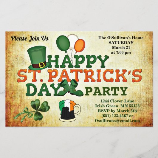 St Patrick's Day Party Vintage Papierblätter (Vorderseite)