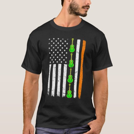 St Patrick's Day Patriotic Guitar Irish American T-Shirt (Vorderseite)