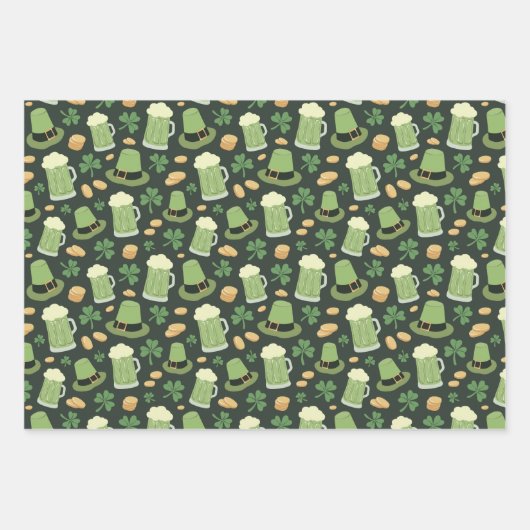 St Patricks Day Pattern Dark Green Cheers Shamrock Geschenkpapier Set (Vorderseite)