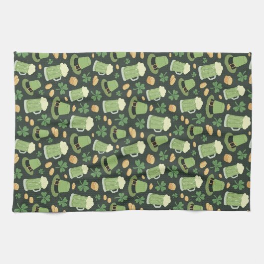 St Patricks Day Pattern Dark Green Cheers Shamrock Geschirrtuch (Horizontal)