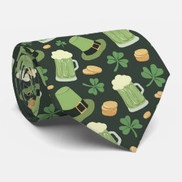 St Patricks Day Pattern Dark Green Cheers Shamrock Krawatte
