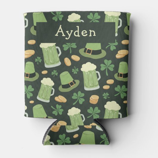 St Patricks Day Pattern Sláinte Funny Green Name Dosenkühler (Vorderseite)