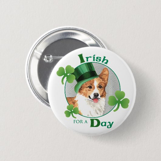 St. Patrick's Day Pembroke Welsh Corgi Button (Vorne & Hinten)