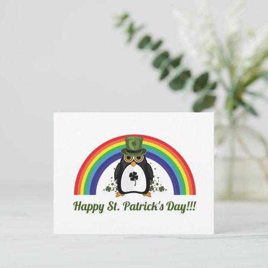 St. Patricks Day Penguin und Rainbow Postkarte (Stehend Vorderseite)