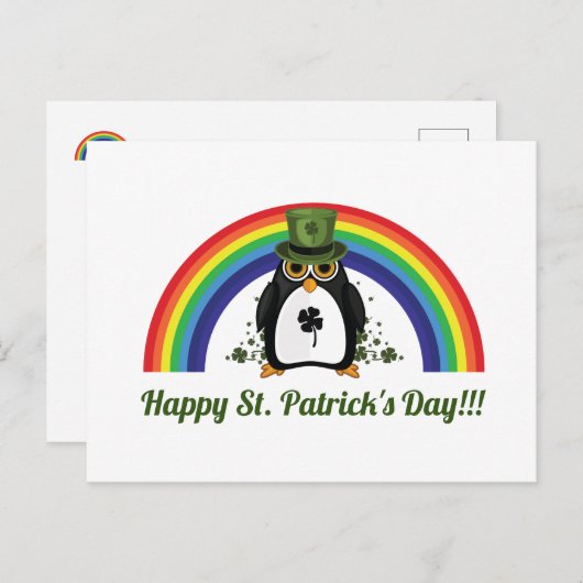 St. Patricks Day Penguin und Rainbow Postkarte (Vorne/Hinten)