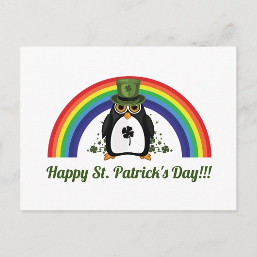 St. Patricks Day Penguin und Rainbow Postkarte (Vorderseite)