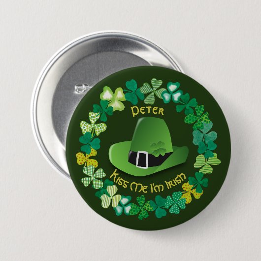 St. Patrick's Day Personalisiert Kiss Me I'm Irish Button (Vorne & Hinten)