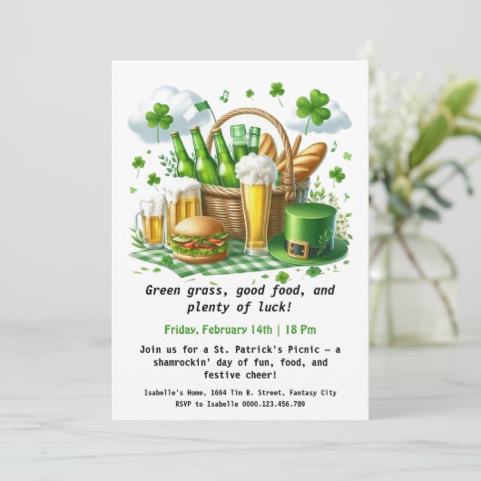 St. Patrick's Day Picnic Lucky Fun Under the Green Einladung (Stehend Vorderseite)