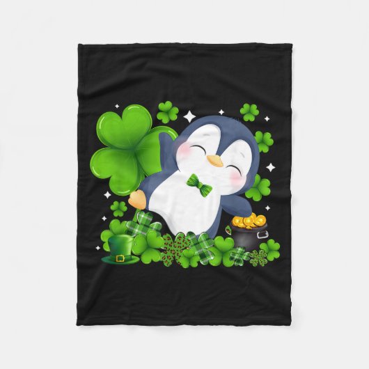St. Patricks Day Pinguin irischer Kleeblatt-Igel-T Fleecedecke (Vorderseite)