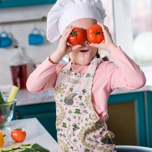 St Patricks Day Pink Lucky Kleeblätter und Regenbo Schürze