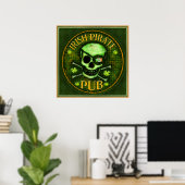 St Patrick's Day Pirate Pub Skull Art Print Poster (Heimbüro)
