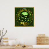 St Patrick's Day Pirate Pub Skull Art Print Poster (Küche)