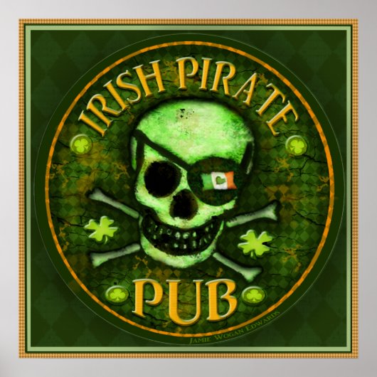 St Patrick's Day Pirate Pub Skull Art Print Poster (Vorne)