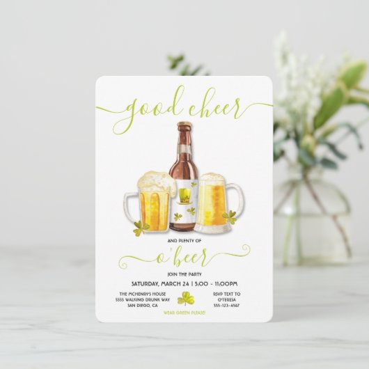 St. Patrick's Day Plenty of O Beer Party Einladung (Stehend Vorderseite)