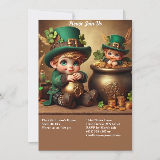 St Patrick's Day Pot of Gold Boy Leprechaun Party Einladung (Vorderseite)