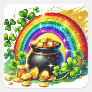 St Patricks Day Pot of Gold Illustration Quadratischer Aufkleber