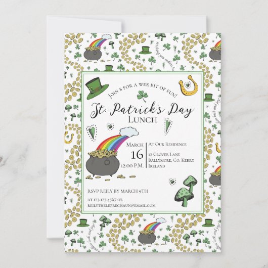St Patricks Day Pot of Gold Lunch Einladung (Vorderseite)