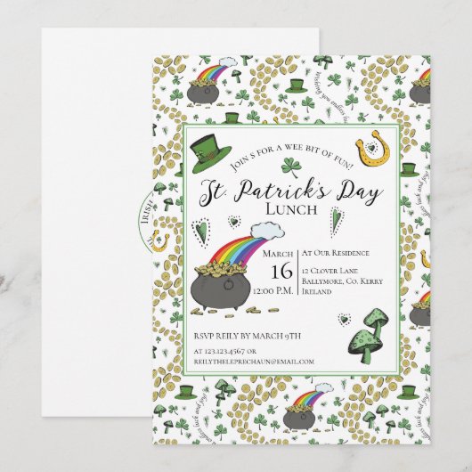 St Patricks Day Pot of Gold Lunch Einladung (Vorne/Hinten)