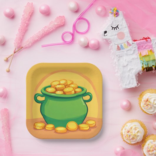 St. Patrick's Day Pot of Gold Paper Plate Pappteller (Party)