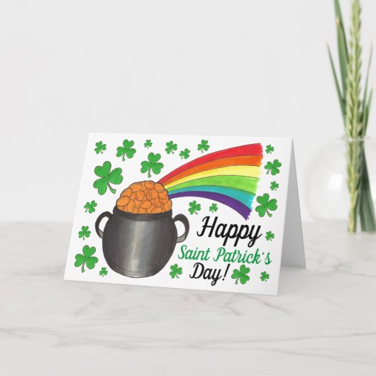 St. Patrick's Day Pot of Gold Rainbow Kleeblatt Karte (Vorderseite)