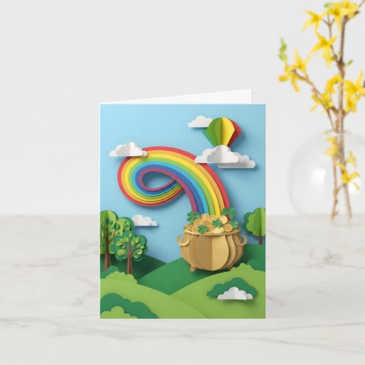 St. Patrick's Day Pot of Gold Rainbow Paper Cutout Karte (Gelbe Blume)