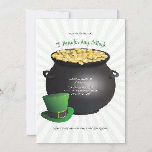 St. Patrick's Day Potluck St Pattys Day Party Einladung (Vorderseite)