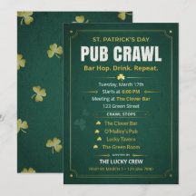 St. Patrick's Day Pub-Crawl-Itinerary Vintage Grün