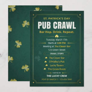 St. Patrick's Day Pub-Crawl-Itinerary Vintage Grün Einladung