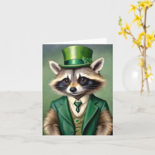 St. Patrick's Day Raccoon Karte (Gelbe Blume)