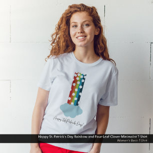 St. Patrick's Day Rainbow 4-Leaf Clover Minimalist T-Shirt