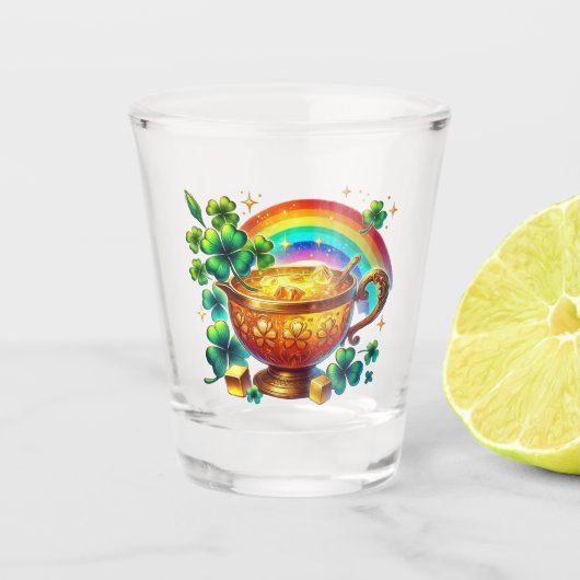 St Patrick's Day Rainbow and Pot of Gold Schnapsglas (Vorderseite)
