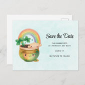 St. Patrick's Day Rainbow & Clover Save the Date Einladungspostkarte (Vorne/Hinten)