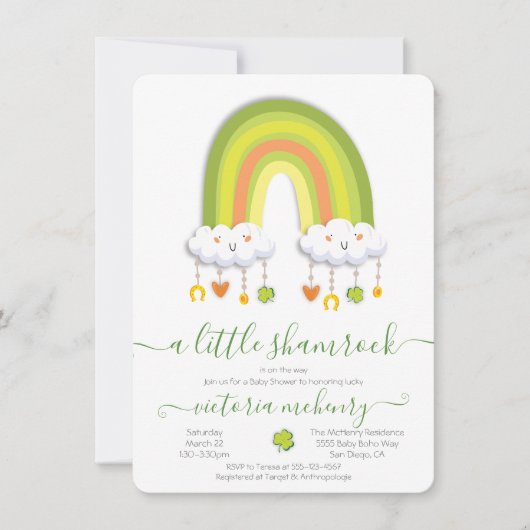 St. Patrick's Day Rainbow Kleeblatt Baby Shower Einladung (Vorderseite)