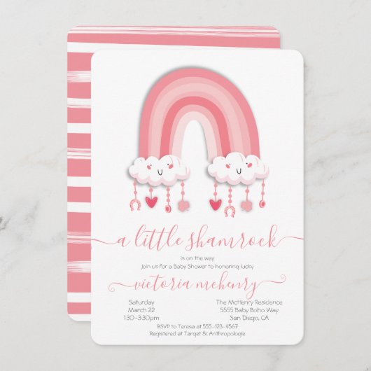 St. Patrick's Day Rainbow Kleeblatt Baby Shower In Einladung (Vorne/Hinten)