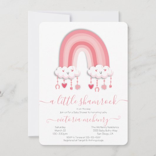 St. Patrick's Day Rainbow Kleeblatt Baby Shower In Einladung (Vorderseite)