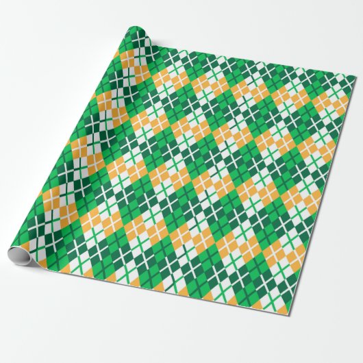 St. Patrick's Day Raute Kariert-Grün-Orange Geschenkpapier (Ungerollt)