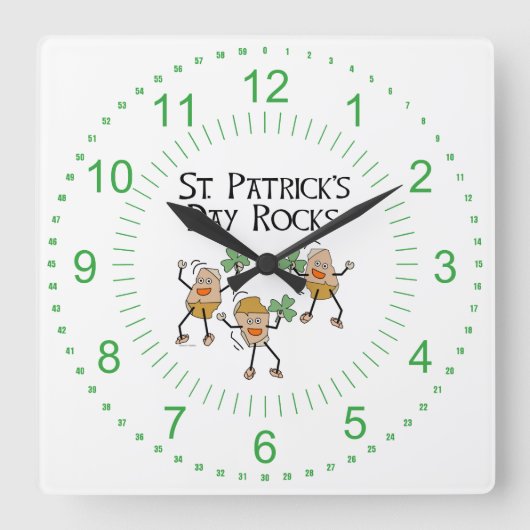St. Patrick's Day Rocks Quadratische Wanduhr (Vorderseite)
