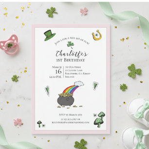 St Patricks Day Rosa Regenbogen 1. Geburtstag Einladung