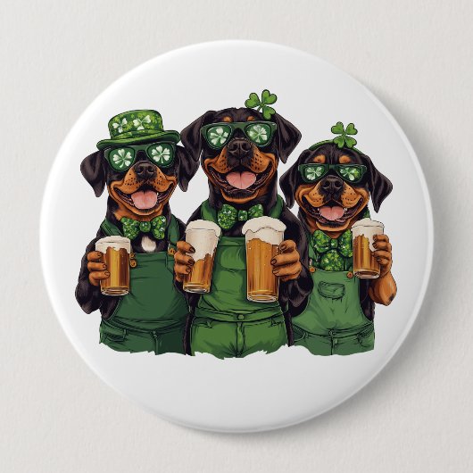 St. Patrick's Day Rottweiler Hunde Button (Vorderseite)