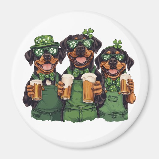 St. Patrick's Day Rottweiler Hunde Magnet (Vorne)