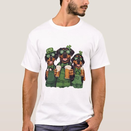 St. Patrick's Day Rottweiler Hunde T-Shirt (Vorderseite)