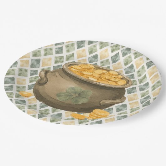  St Patrick's Day Rustic Pot of Gold Pappteller (Schrägansicht)