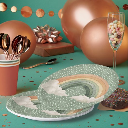 St Patrick's Day Rustic Rainbow Pappteller (Multi)