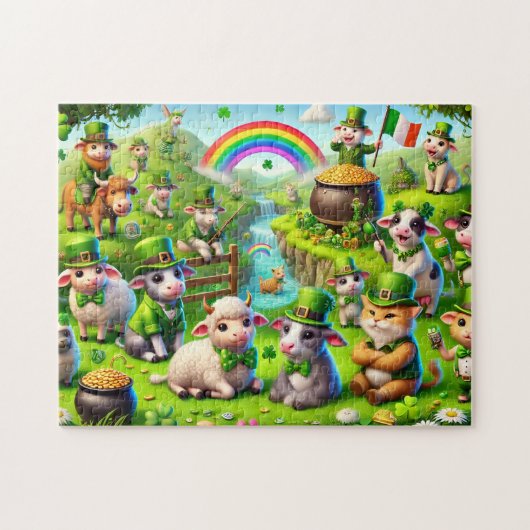 St. Patricks Day, Schafe Kühe Katzen, Kobold Puzzle (Horizontal)