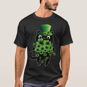 St Patricks Day Schwarze Katze Leprechaun Kleeblat T-Shirt