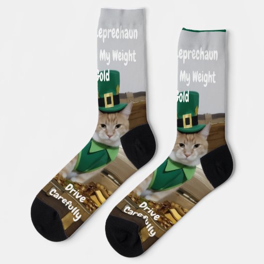 St Patrick's Day Shamrock Cat Humor Socken (Linkes Detail)