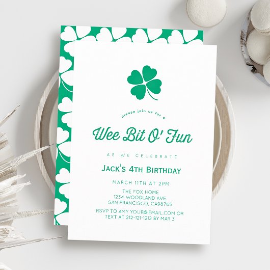 St. Patrick's Day Shamrock White Boy Birthday Einladung